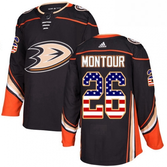 Mens Adidas Anaheim Ducks 26 Brandon Montour Authentic Black USA Flag Fashion NHL Jersey Mens Adidas Anaheim Ducks 26 Brandon Montour Authentic Black USA Flag Fashion NHL Jersey