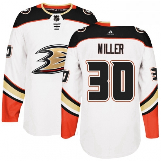 Mens Adidas Anaheim Ducks 30 Ryan Miller Authentic White Away NHL Jersey 