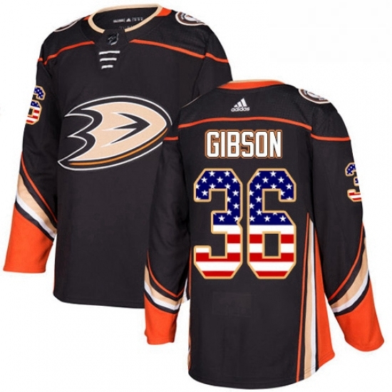 Mens Adidas Anaheim Ducks 36 John Gibson Authentic Black USA Flag Fashion NHL Jersey Mens Adidas Anaheim Ducks 36 John Gibson Authentic Black USA Flag Fashion NHL Jersey