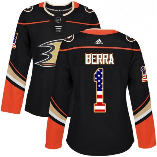 Womens Adidas Anaheim Ducks 1 Reto Berra Authentic Black USA Flag Fashion NHL Jersey Womens Adidas Anaheim Ducks 1 Reto Berra Authentic Black USA Flag Fashion NHL Jersey