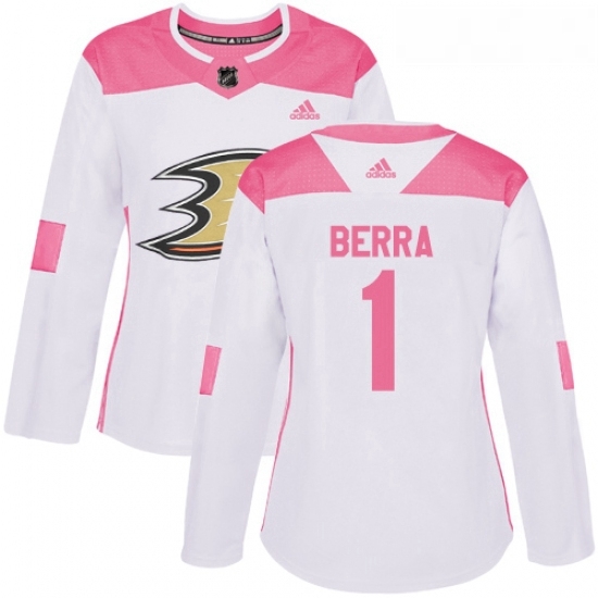 Womens Adidas Anaheim Ducks 1 Reto Berra Authentic WhitePink Fashion NHL Jersey Womens Adidas Anaheim Ducks 1 Reto Berra Authentic WhitePink Fashion NHL Jersey