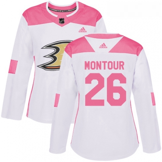 Womens Adidas Anaheim Ducks 26 Brandon Montour Authentic WhitePink Fashion NHL Jersey Womens Adidas Anaheim Ducks 26 Brandon Montour Authentic WhitePink Fashion NHL Jersey