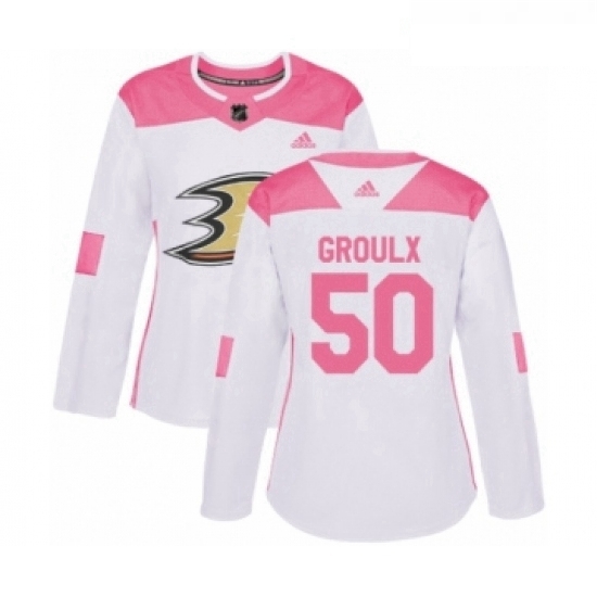 Womens Adidas Anaheim Ducks 50 Benoit Olivier Groulx Authentic White Pink Fashion NHL Jersey Womens Adidas Anaheim Ducks 50 Benoit Olivier Groulx Authentic White Pink Fashion NHL Jersey