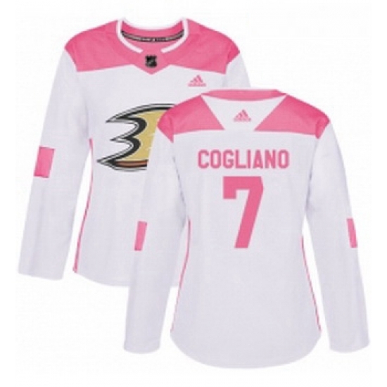 Womens Adidas Anaheim Ducks 7 Andrew Cogliano Authentic WhitePink Fashion NHL Jersey Womens Adidas Anaheim Ducks 7 Andrew Cogliano Authentic WhitePink Fashion NHL Jersey