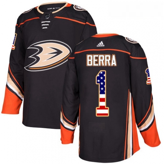 Youth Adidas Anaheim Ducks 1 Reto Berra Authentic Black USA Flag Fashion NHL Jersey Youth Adidas Anaheim Ducks 1 Reto Berra Authentic Black USA Flag Fashion NHL Jersey