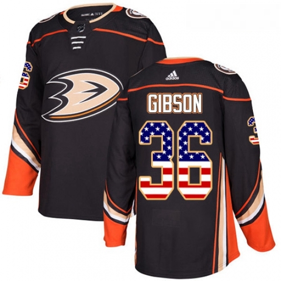 Youth Adidas Anaheim Ducks 36 John Gibson Authentic Black USA Flag Fashion NHL Jersey 
