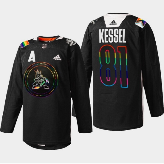 Men Arizona Coyotes 81 Phil Kessel 2022 Black Pride Night Stitched Jersey Men Arizona Coyotes 81 Phil Kessel 2022 Black Pride Night Stitched Jersey