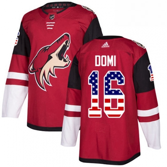 Mens Adidas Arizona Coyotes 16 Max Domi Authentic Red USA Flag Fashion NHL Jersey Mens Adidas Arizona Coyotes 16 Max Domi Authentic Red USA Flag Fashion NHL Jersey
