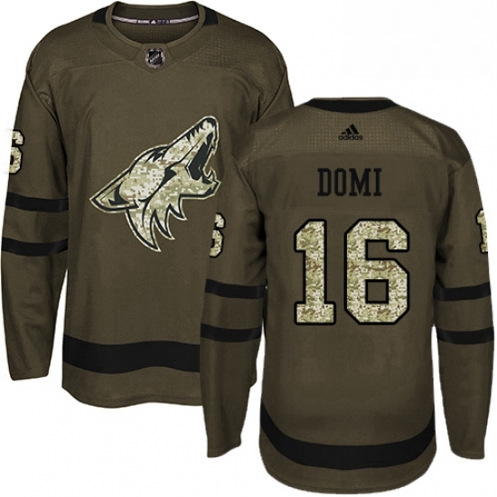 Mens Adidas Arizona Coyotes 16 Max Domi Premier Green Salute to Service NHL Jersey Mens Adidas Arizona Coyotes 16 Max Domi Premier Green Salute to Service NHL Jersey