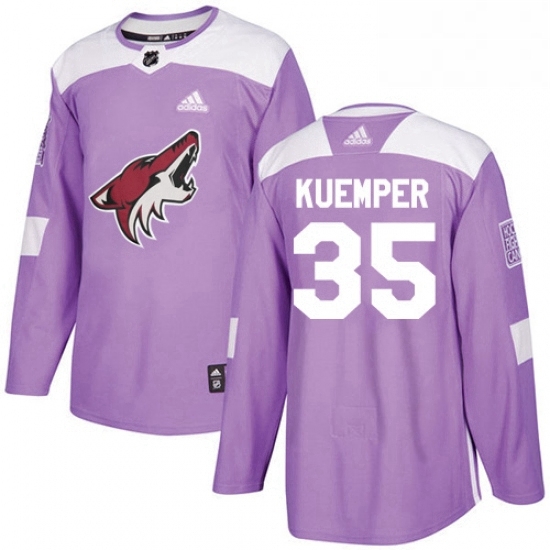 Mens Adidas Arizona Coyotes 35 Darcy Kuemper Authentic Purple Fights Cancer Practice NHL Jersey Mens Adidas Arizona Coyotes 35 Darcy Kuemper Authentic Purple Fights Cancer Practice NHL Jersey