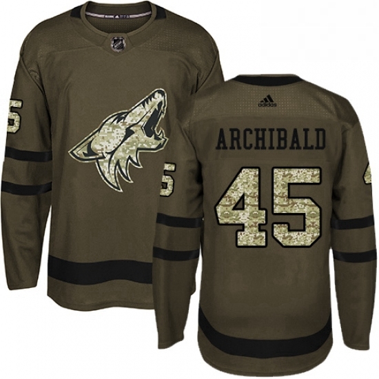 Mens Adidas Arizona Coyotes 45 Josh Archibald Authentic Green Salute to Service NHL Jerse Mens Adidas Arizona Coyotes 45 Josh Archibald Authentic Green Salute to Service NHL Jerse