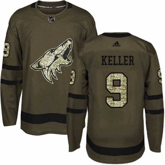 Mens Adidas Arizona Coyotes 9 Clayton Keller Authentic Green Salute to Service NHL Jersey Mens Adidas Arizona Coyotes 9 Clayton Keller Authentic Green Salute to Service NHL Jersey