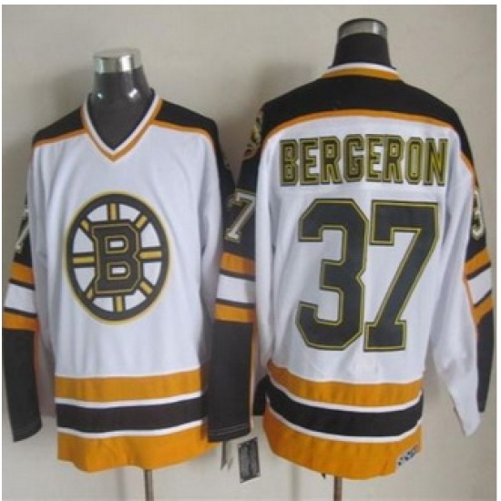 Boston Bruins #37 Patrice Bergeron White Black CCM Throwback Stitched NHL Jersey Boston Bruins #37 Patrice Bergeron White Black CCM Throwback Stitched NHL Jersey