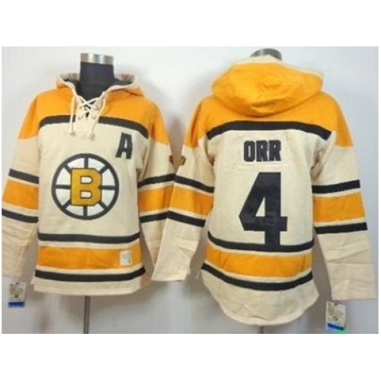 Boston Bruins #4 Bobby Orr Cream Stitched NHL Sawyer Hooded Sweatshirt Jersey Boston Bruins #4 Bobby Orr Cream Stitched NHL Sawyer Hooded Sweatshirt Jersey