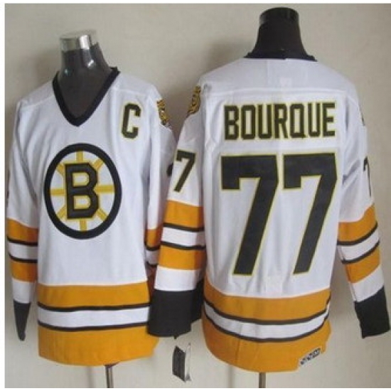 Boston Bruins #77 Ray Bourque White-Yellow CCM Throwback Stitched NHL Jersey Boston Bruins #77 Ray Bourque White-Yellow CCM Throwback Stitched NHL Jersey