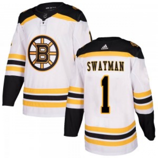 Men Boston Bruins 1 Jeremy Swayman Adidas Authentic Away Jersey White Men Boston Bruins 1 Jeremy Swayman Adidas Authentic Away Jersey White