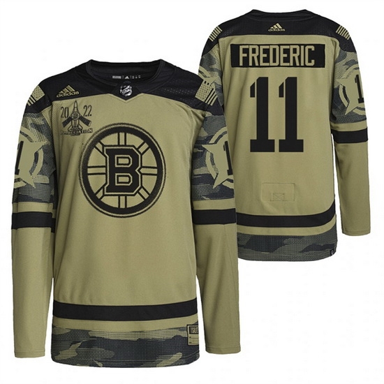 Men Boston Bruins 11 Trent Frederic 2022 Camo Military Appreciation Night Stitched jersey Men Boston Bruins 11 Trent Frederic 2022 Camo Military Appreciation Night Stitched jersey