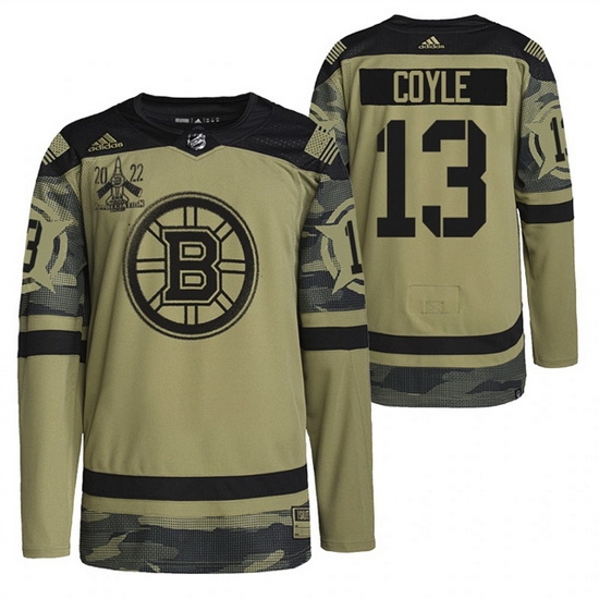 Men Boston Bruins 13 Charlie Coyle 2022 Camo Military Appreciation Night Stitched jersey Men Boston Bruins 13 Charlie Coyle 2022 Camo Military Appreciation Night Stitched jersey
