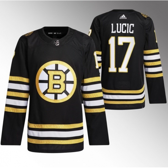 Men Boston Bruins 17 Milan Lucic Black With Rapid7 Patch 100th Anniversary Stitched Jersey Men Boston Bruins 17 Milan Lucic Black With Rapid7 Patch 100th Anniversary Stitched Jersey