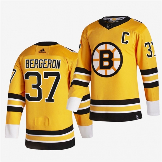 Men Boston Bruins 37 Patrice Bergeron 2020 21 Yellow Reverse Retro Stitched Jersey Men Boston Bruins 37 Patrice Bergeron 2020 21 Yellow Reverse Retro Stitched Jersey