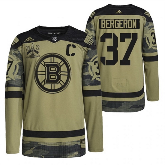 Men Boston Bruins 37 Patrice Bergeron 2022 Camo Military Appreciation Night Stitched jersey Men Boston Bruins 37 Patrice Bergeron 2022 Camo Military Appreciation Night Stitched jersey