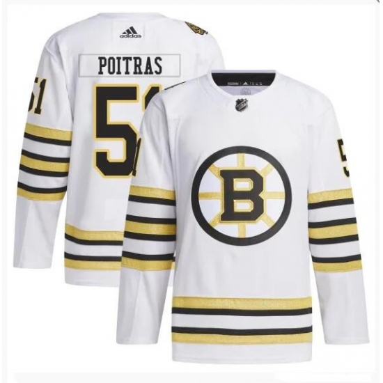 Men Boston Bruins 51 Matthew Poitras White 100th Anniversary Stitched Jersey Men Boston Bruins 51 Matthew Poitras White 100th Anniversary Stitched Jersey