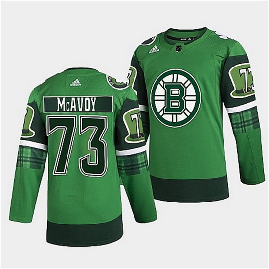 Men Boston Bruins 73 Charlie McAvoy 2022 Green St Patricks Day Warm Up Stitched jersey Men Boston Bruins 73 Charlie McAvoy 2022 Green St Patricks Day Warm Up Stitched jersey