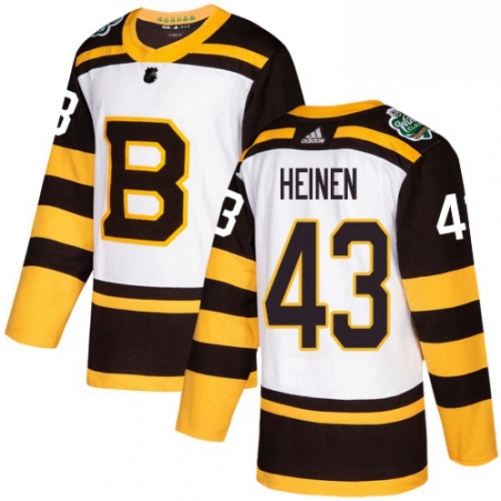 Mens Adidas Boston Bruins 43 Danton Heinen Authentic White 2019 Winter Classic NHL Jersey 