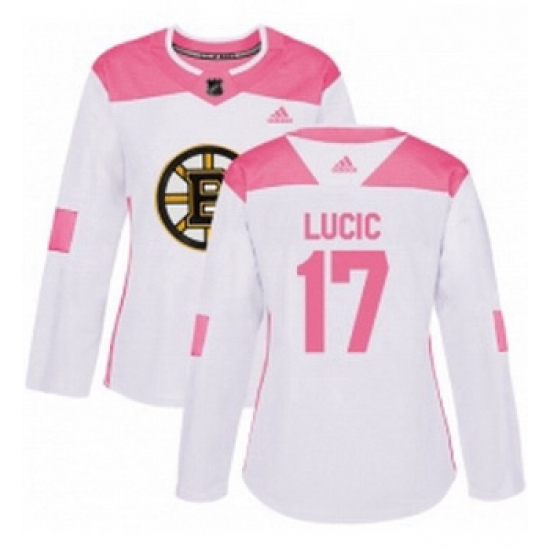 Womens Adidas Boston Bruins 17 Milan Lucic Authentic WhitePink Fashion NHL Jersey Womens Adidas Boston Bruins 17 Milan Lucic Authentic WhitePink Fashion NHL Jersey