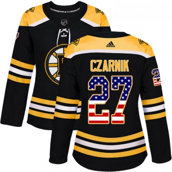 Womens Adidas Boston Bruins 27 Austin Czarnik Authentic Black USA Flag Fashion NHL Jersey Womens Adidas Boston Bruins 27 Austin Czarnik Authentic Black USA Flag Fashion NHL Jersey