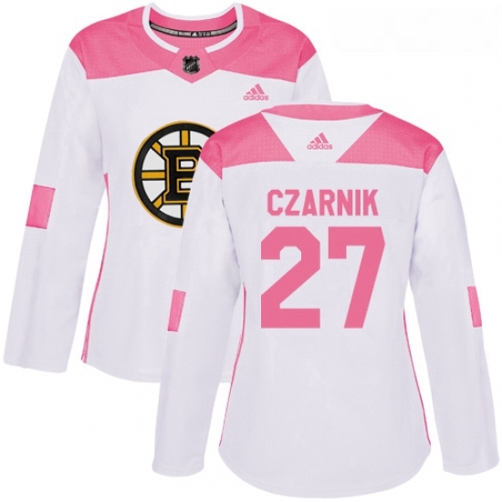 Womens Adidas Boston Bruins 27 Austin Czarnik Authentic WhitePink Fashion NHL Jersey Womens Adidas Boston Bruins 27 Austin Czarnik Authentic WhitePink Fashion NHL Jersey