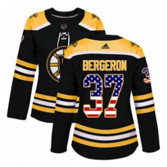 Womens Adidas Boston Bruins 37 Patrice Bergeron Authentic Black USA Flag Fashion NHL Jersey Womens Adidas Boston Bruins 37 Patrice Bergeron Authentic Black USA Flag Fashion NHL Jersey