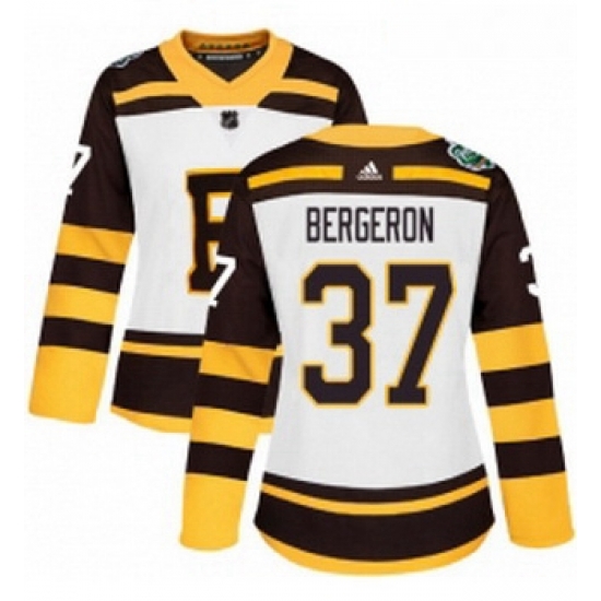 Womens Adidas Boston Bruins 37 Patrice Bergeron Authentic White 2019 Winter Classic NHL Jersey Womens Adidas Boston Bruins 37 Patrice Bergeron Authentic White 2019 Winter Classic NHL Jersey