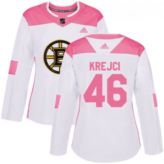 Womens Adidas Boston Bruins 46 David Krejci Authentic WhitePink Fashion NHL Jersey Womens Adidas Boston Bruins 46 David Krejci Authentic WhitePink Fashion NHL Jersey