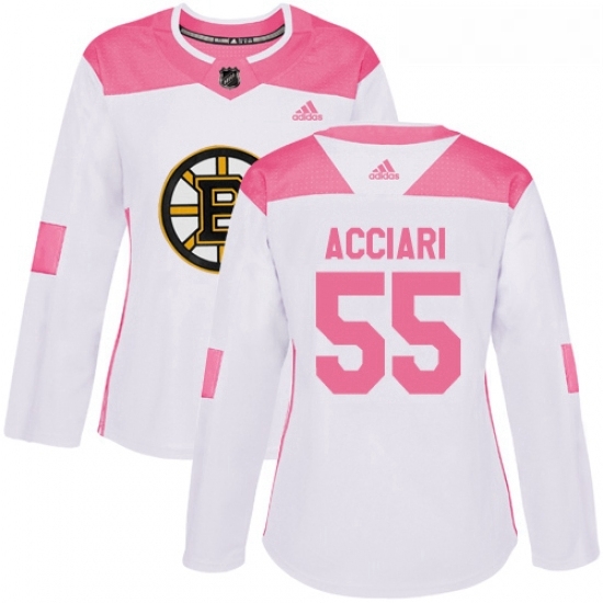 Womens Adidas Boston Bruins 55 Noel Acciari Authentic WhitePink Fashion NHL Jersey Womens Adidas Boston Bruins 55 Noel Acciari Authentic WhitePink Fashion NHL Jersey