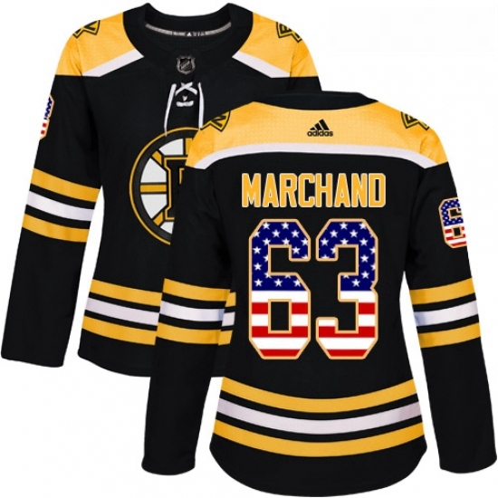 Womens Adidas Boston Bruins 63 Brad Marchand Authentic Black USA Flag Fashion NHL Jersey Womens Adidas Boston Bruins 63 Brad Marchand Authentic Black USA Flag Fashion NHL Jersey