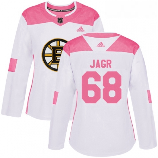 Womens Adidas Boston Bruins 68 Jaromir Jagr Authentic WhitePink Fashion NHL Jersey Womens Adidas Boston Bruins 68 Jaromir Jagr Authentic WhitePink Fashion NHL Jersey