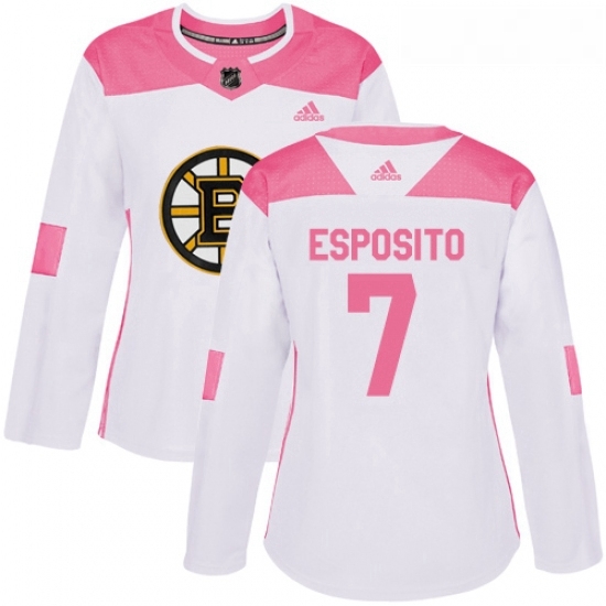 Womens Adidas Boston Bruins 7 Phil Esposito Authentic WhitePink Fashion NHL Jersey Womens Adidas Boston Bruins 7 Phil Esposito Authentic WhitePink Fashion NHL Jersey