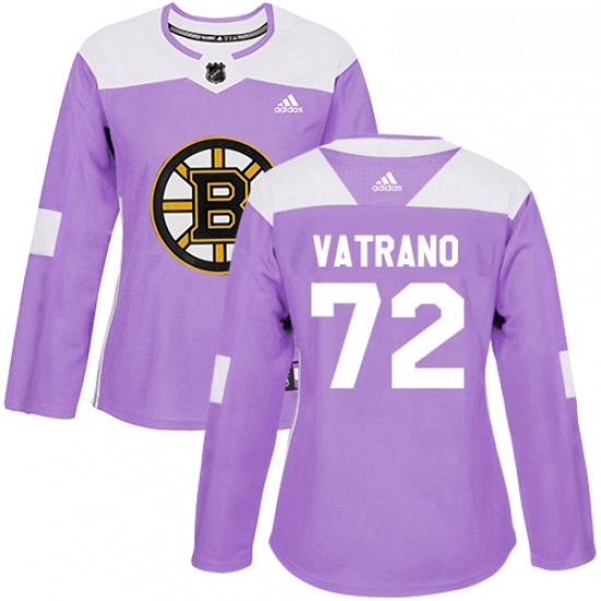 Womens Adidas Boston Bruins 72 Frank Vatrano Authentic Purple Fights Cancer Practice NHL Jersey Womens Adidas Boston Bruins 72 Frank Vatrano Authentic Purple Fights Cancer Practice NHL Jersey