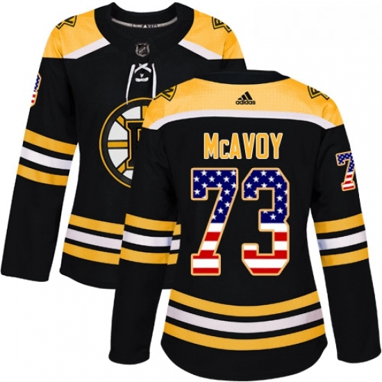 Womens Adidas Boston Bruins 73 Charlie McAvoy Authentic Black USA Flag Fashion NHL Jersey Womens Adidas Boston Bruins 73 Charlie McAvoy Authentic Black USA Flag Fashion NHL Jersey