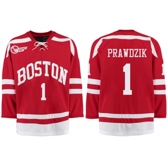 Boston University Terriers BU 1 Max Prawdzik Red Stitched Hockey Jersey Boston University Terriers BU 1 Max Prawdzik Red Stitched Hockey Jersey