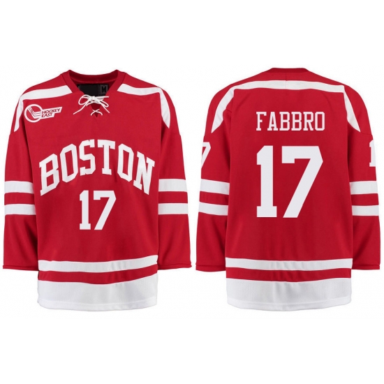 Boston University Terriers BU 17 Dante Fabbro Red Stitched Hockey Jersey Boston University Terriers BU 17 Dante Fabbro Red Stitched Hockey Jersey