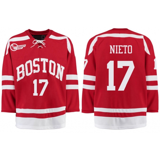 Boston University Terriers BU 17 Matt Nieto Red Stitched Hockey Jersey Boston University Terriers BU 17 Matt Nieto Red Stitched Hockey Jersey