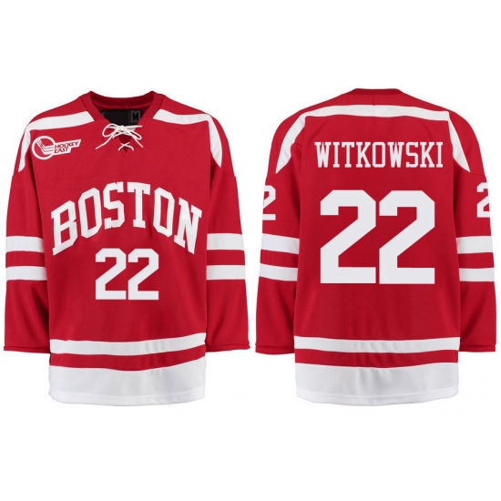Boston University Terriers BU 22 Jake Witkowski Red Stitched Hockey Jersey Boston University Terriers BU 22 Jake Witkowski Red Stitched Hockey Jersey