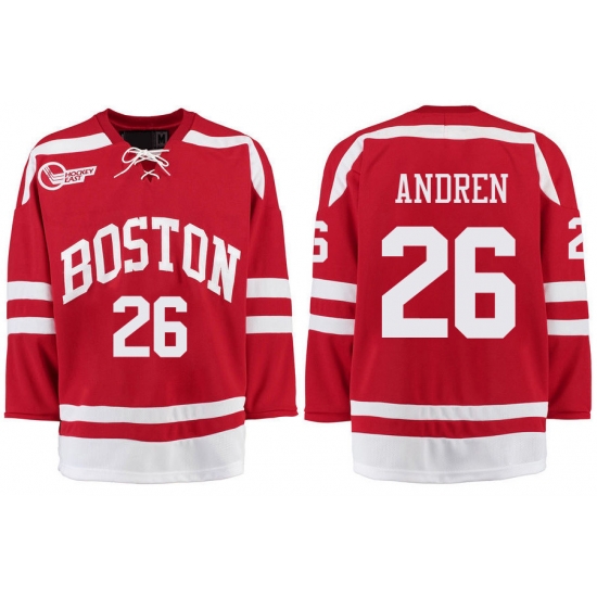 Boston University Terriers BU 26 Oskar Andren Red Stitched Hockey Jersey Boston University Terriers BU 26 Oskar Andren Red Stitched Hockey Jersey