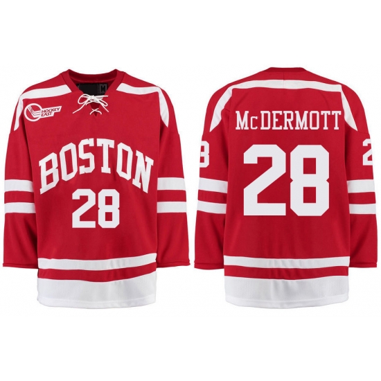 Boston University Terriers BU 28 Johnny McDermott Red Stitched Hockey Jersey Boston University Terriers BU 28 Johnny McDermott Red Stitched Hockey Jersey