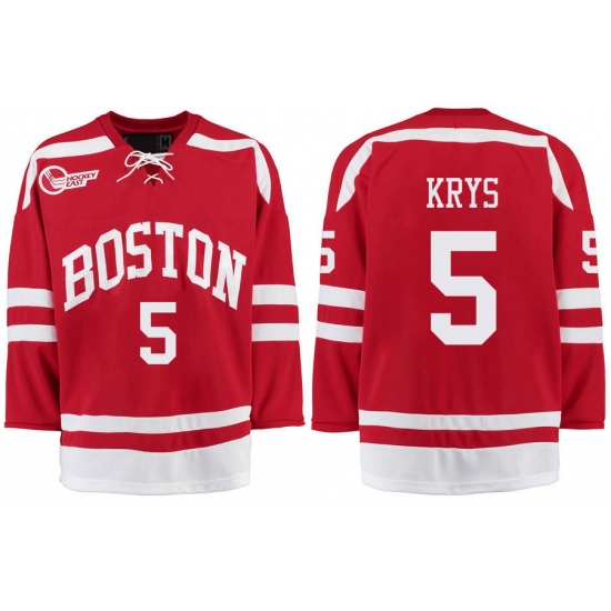 Boston University Terriers BU 5 Chad Krys Red Stitched Hockey Jersey Boston University Terriers BU 5 Chad Krys Red Stitched Hockey Jersey