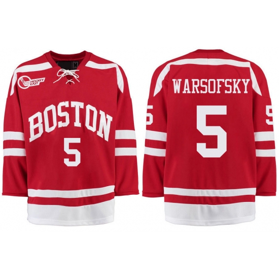 Boston University Terriers BU 5 David Warsofsky Red Stitched Hockey Jersey Boston University Terriers BU 5 David Warsofsky Red Stitched Hockey Jersey