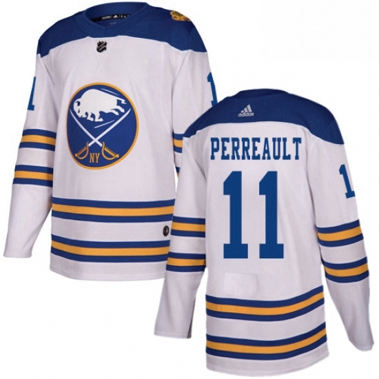 Mens Adidas Buffalo Sabres 11 Gilbert Perreault Authentic White 2018 Winter Classic NHL Jersey 