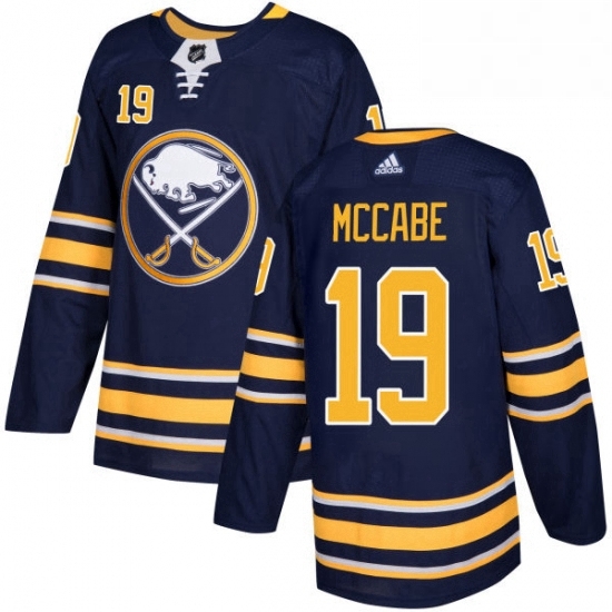 Mens Adidas Buffalo Sabres 19 Jake McCabe Authentic Navy Blue Home NHL Jersey 